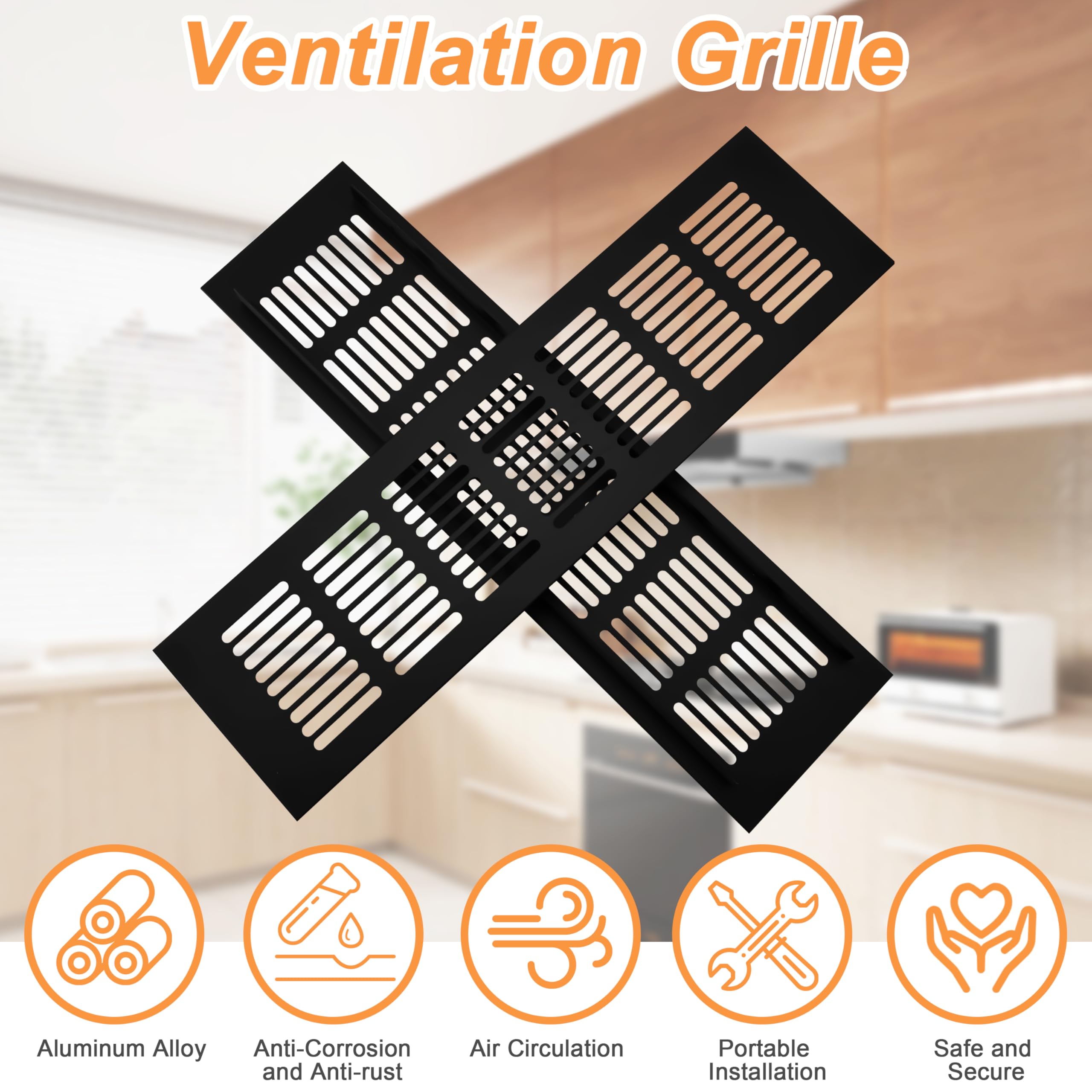 Griglia di Ventilazione 2 Pezzi Griglia Aerazione Rettangolare in Alluminio con viti di Montaggio Griglia d'aria Alluminio per Cucine,Armadi, Bagni, Armadio per Scarpe 80x300mm Nero