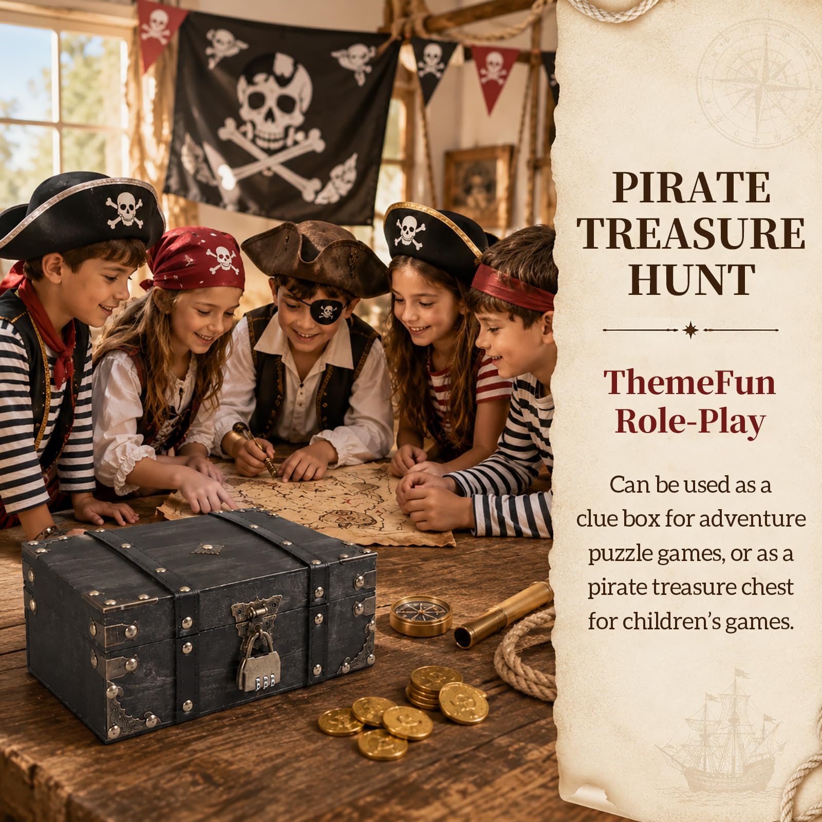 24x17x10cm Vintage Schatztruhe Box Holz Schatzkiste mit Schloss Schatzbox für Kinder Piratentruhe Kindergeburtstag Piratenkiste Piraten Holztruhe Holzkiste für Schatzsuche Schmuckkästchen Holzkästchen