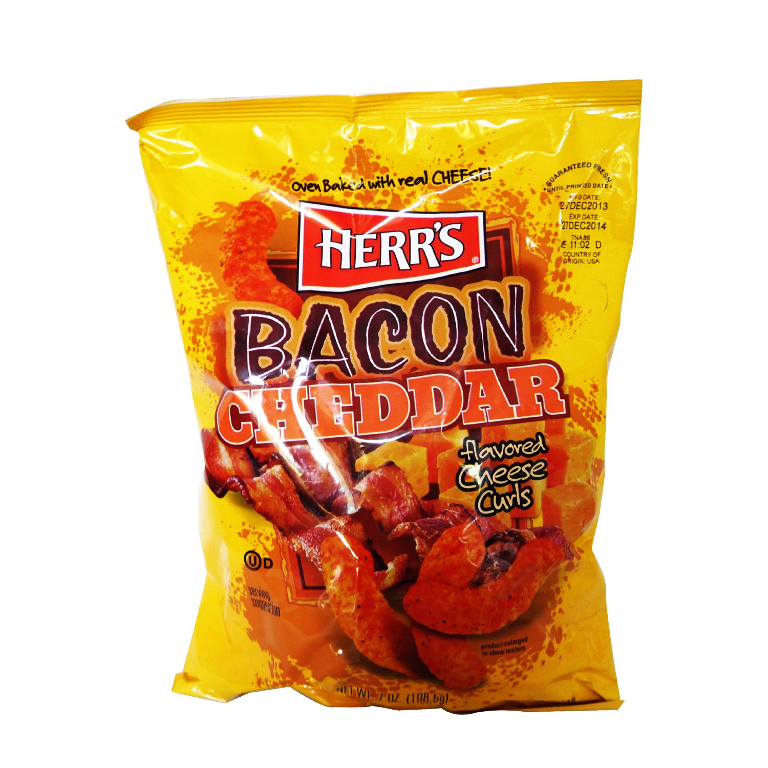 Herr's Bacon Cheddar Cheese Curls, 7 Ounce (Pack of 9)