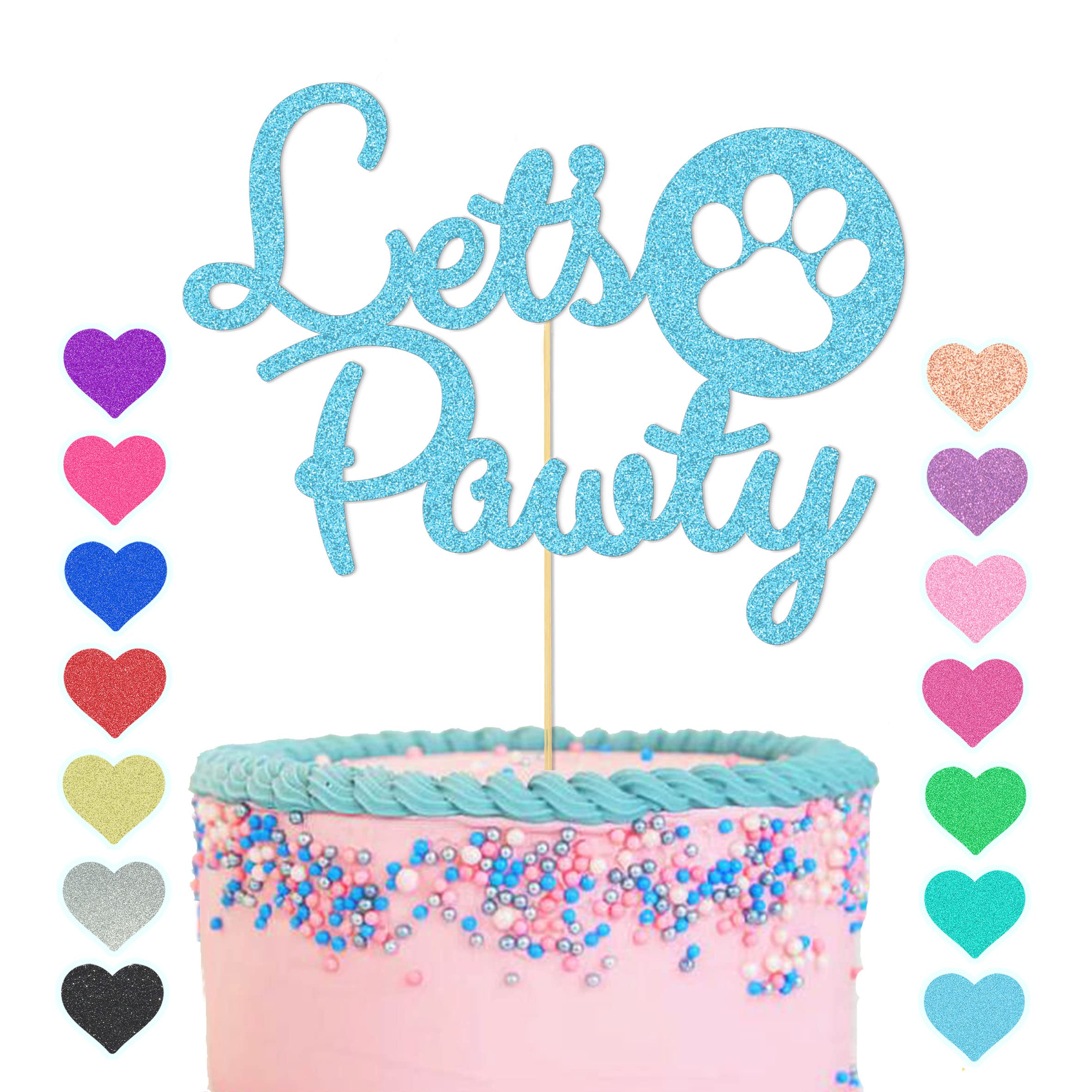 Gutegifts Boys Ocean Blue Gutegiftset Lets Pawty Cake Topper - Pet Dog Birthday Cake Decoration, Puppy Girls Birthday Party Cake Decoration, Multicolour Glitter Dog Theme Cake Supplies (Ocean Blue)