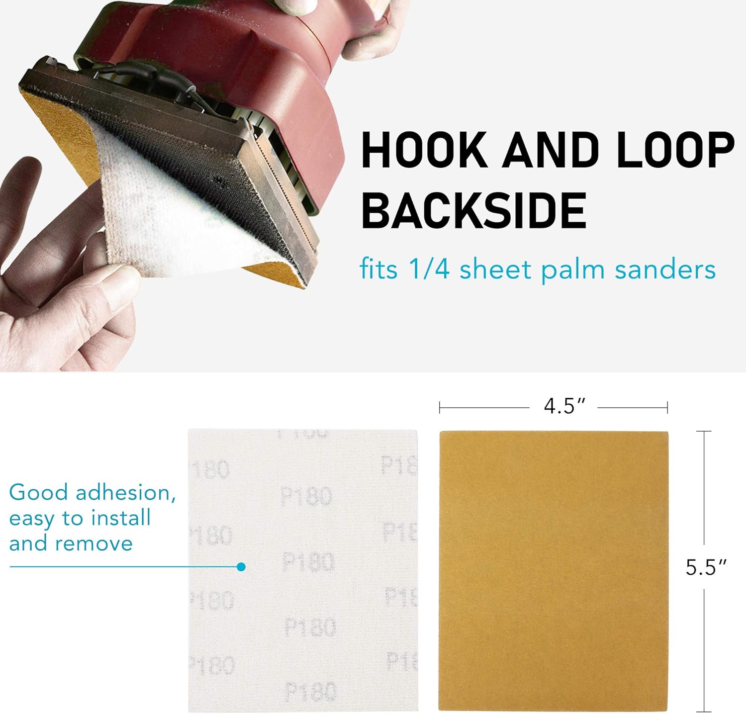 LotFancy 1/4 Sheet Sandpaper for Palm Sander, 50PCS 60 80 120 180 240 320 400 600 800 1000 Grit Sanding Sheets Assortment for Car and Wood, Hook and Loop Sand Paper, 5.5”x 4.5” - - 