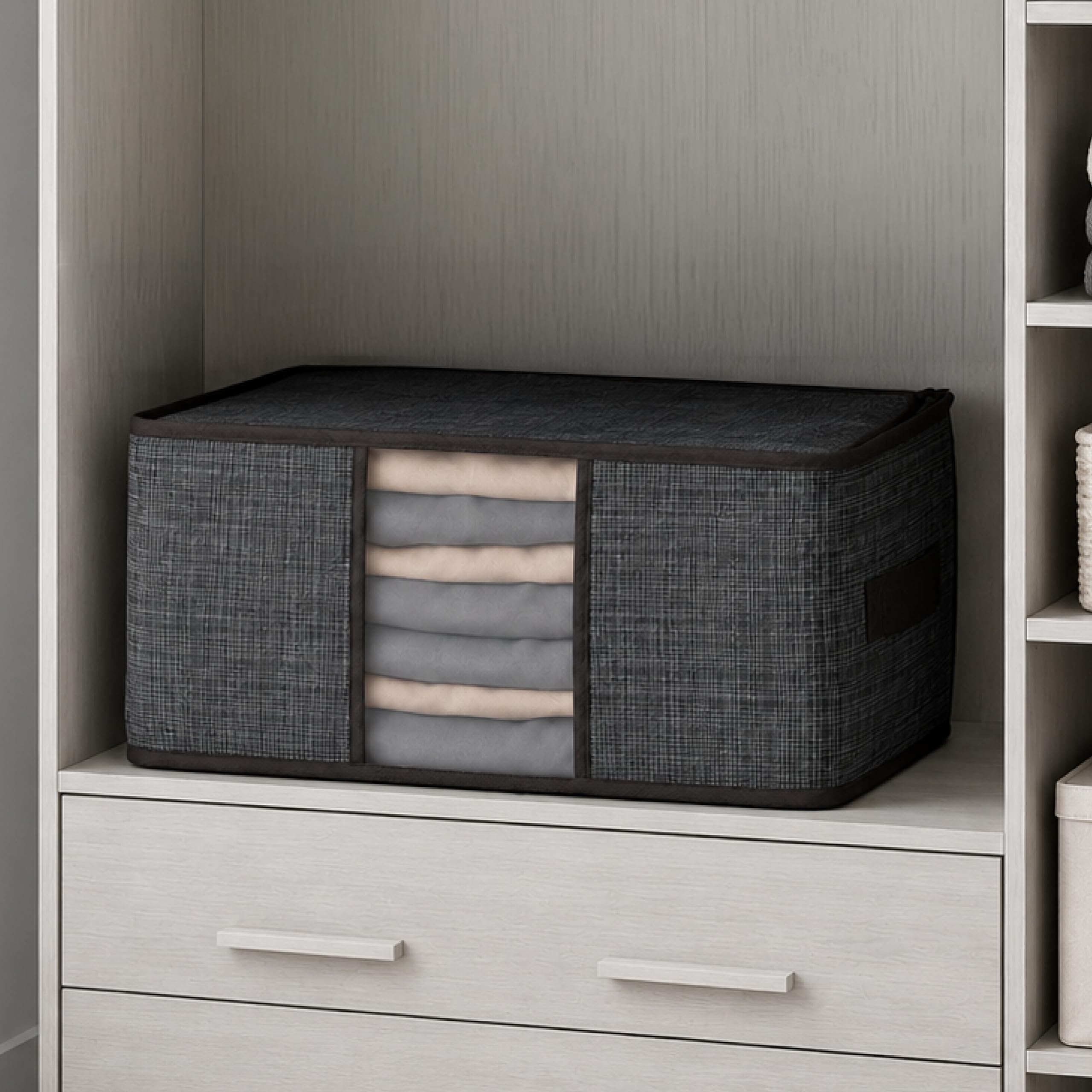 Lifelong Blankets Storage Bag for Home | Underbed Organizer & King Size Blanket Cover | Non-Woven Fabric & Transparent Window | Large Bag for Clothes with Handle for Easy Carrying (LLUBL01, Grey)-image-48