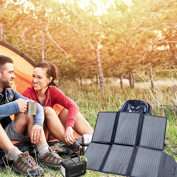 60W Portable Solar Panel with QC3.0 USB-A PD3.0 DC Output Charge for Power Station and 20W Portable Solar Panel with Dual USB Ports for Phones, Power Bank