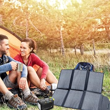 60W Portable Solar Panel with QC3.0 USB-A PD3.0 DC Output Charge for Power Station and 20W Portable Solar Panel with Dual USB Ports for Phones, Power Bank