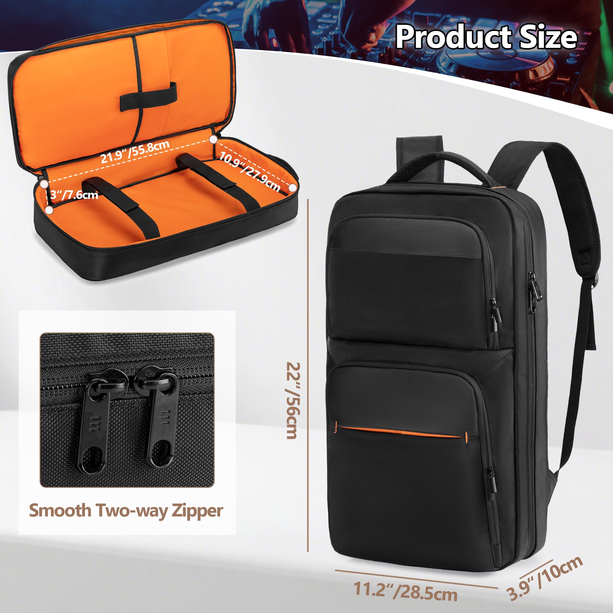 Rexmica Zaino per Controller DJ, Compatibile con DDJ 400/SB2/SB3/REV1/FLX4 | Borsa Imbottito Portaoggetti con Scomparto per Laptop per Controller DJ, strumenti musicali, Mixer e Cavi