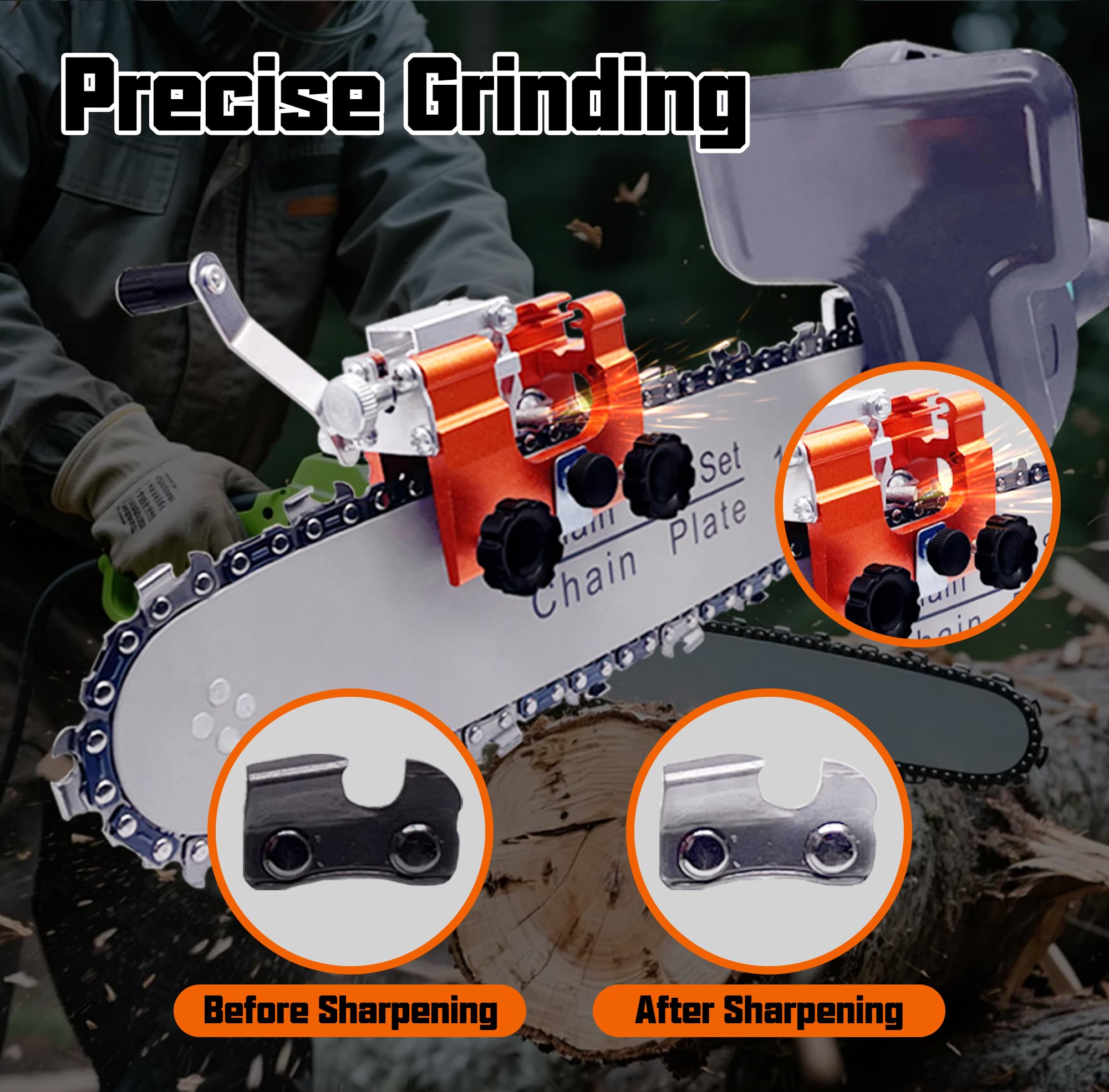 QTG Manual Chain Saw Sharpener,Adjustable Clamp & Precision Guide,Portable Metal Attachment,8-22" Chain/Electric Saws — view 3