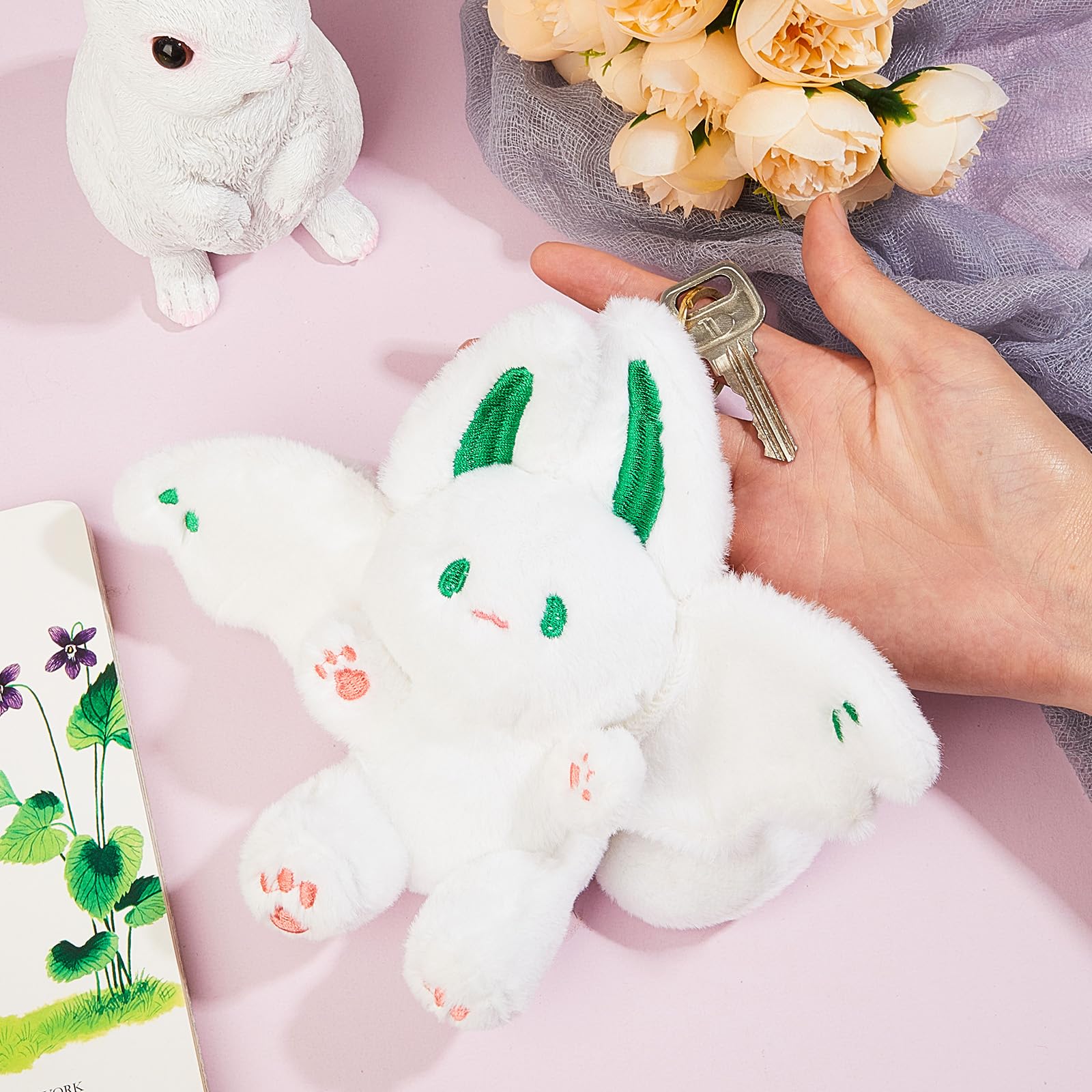 JellyArch Bat Rabbit Plush Keychain Stuffed Rabbit Animals with Keychain Cute Soft Stuffed Bat Plush Toy Kawaii Backpack Car Handbag Keyring, 8.46 x 6.3 x 3.15 Inches
