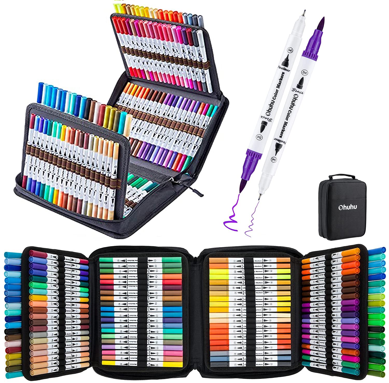 160 Colours Dual Tip Brush Pens, Ohuhu Felt Tip Pens, Water Based