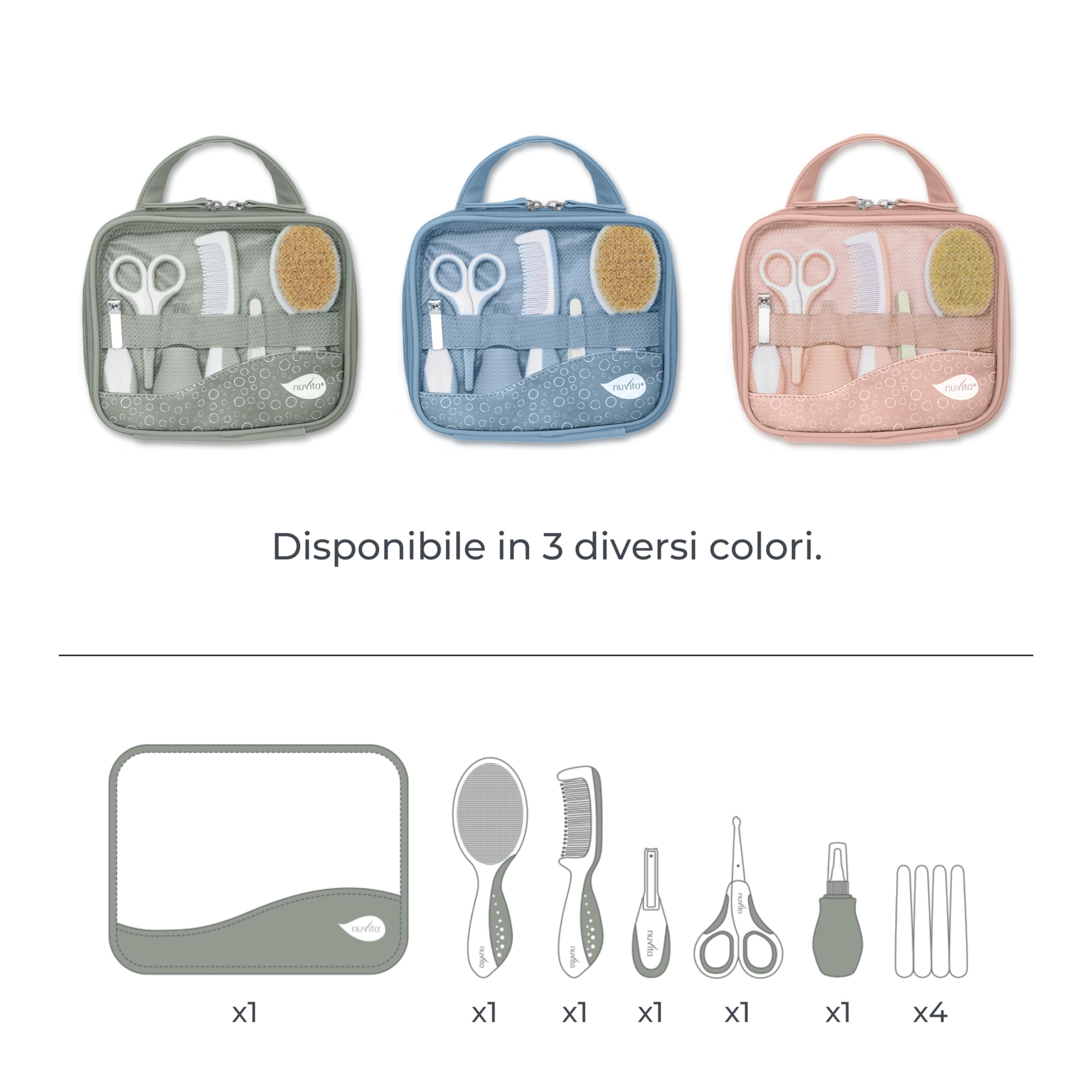 Nuvita 1146 | Set Completo per la Cura del Bambino | Trousse da Bagno | Bellezza per Neonati | Forbicine per Unghie e Capelli Senza BPA | Marchio UE | Sage Green