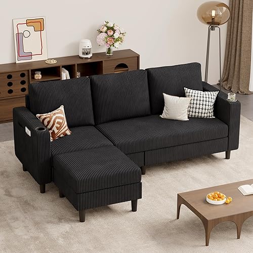 Sofá modular tapizado y sofás, sofá de 3 asientos en forma de L de 78 pulgadas para sala de estar, apartamento, salón, dormitorio, fundas lavables