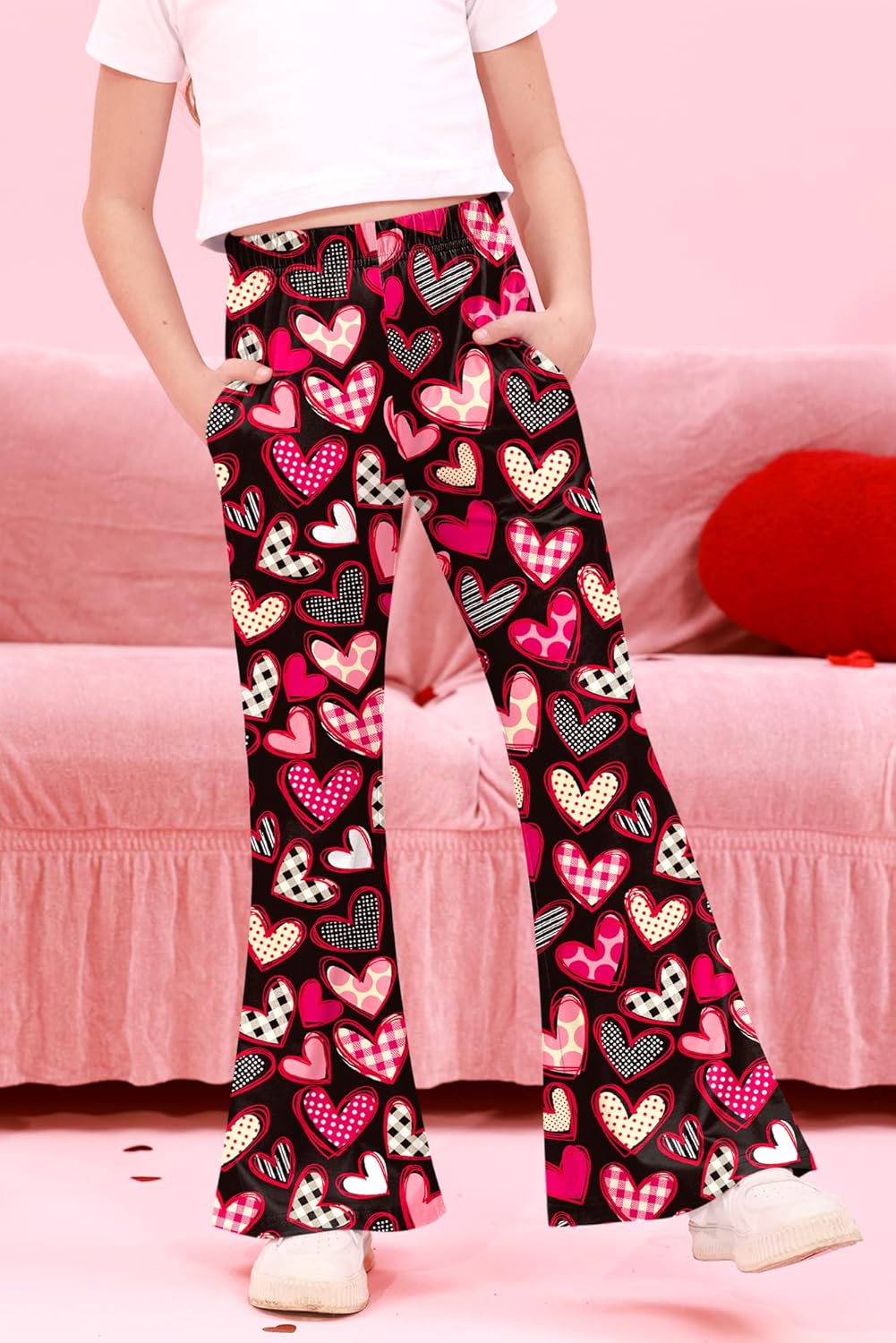 Girls St.Patrick's Day Clover Print Legging Irish Lucky Shamrock Flared Pants with Pockets 5-14 Years - Image 2