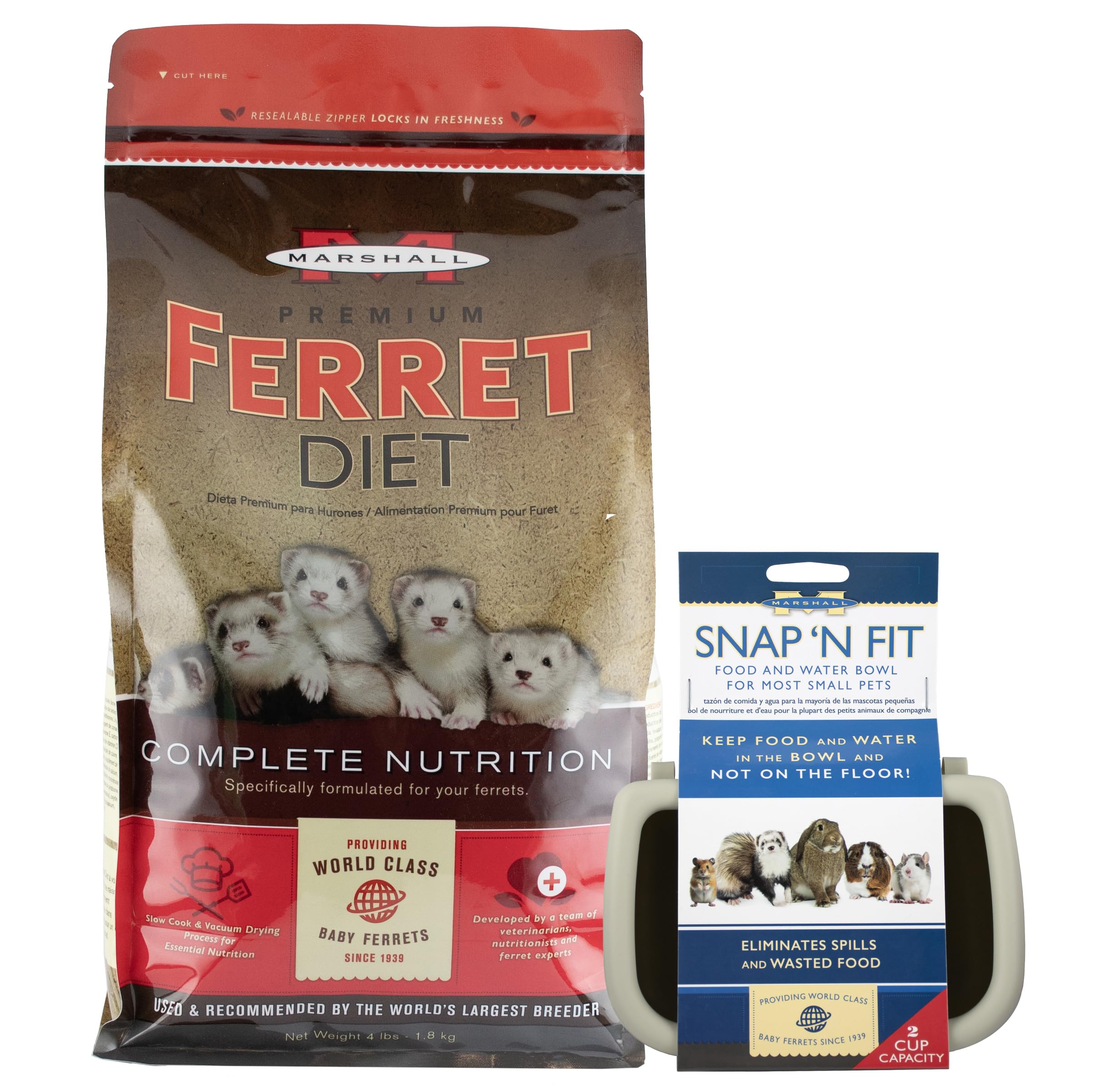 Marshall Pet Products Premium Diet, 4 lbs Bag and Marshall Snap-N-Fit Water/Food Bowl