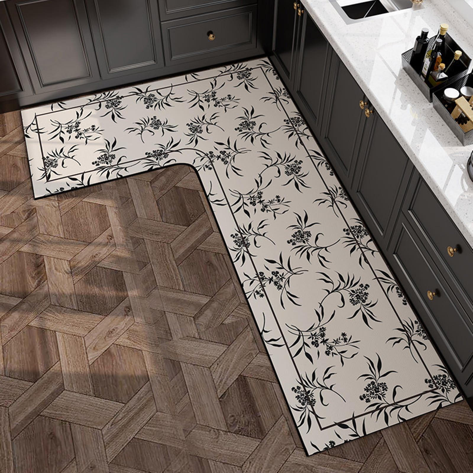 Tapete de cocina de diatomeas retro, alfombrilla antideslizante e impermeable