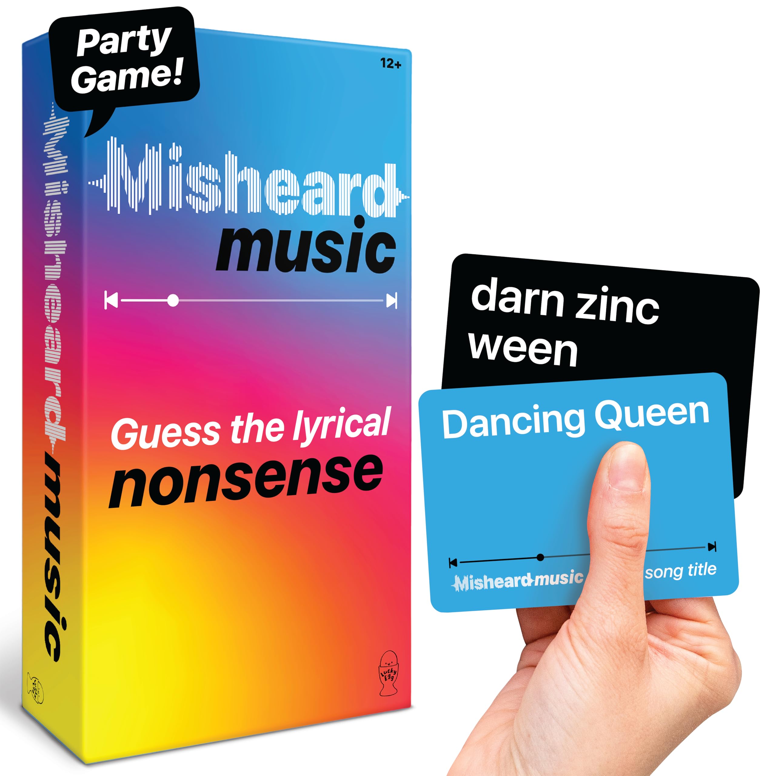 Lucky Egg Misheard Music - Guess The Song or Artist with 500 Lyrical Nonsense Cards - Hilarious Music Games for Adults & Teens - Fun Family Card Games for Karaoke & Party Entertainment