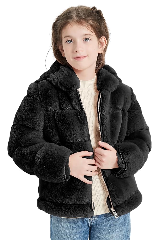 Amazon.com: Giolshon 2024 Girls Black Winter Coat Faux Fur