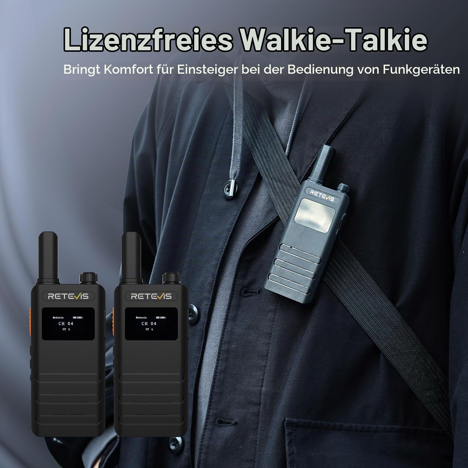 Retevis B63S Walkie Talkie PMR446 Dünne mit Ohrhörer LCD Bildschirm 4 Stück | RT622P (3.0), VOX, USB-C, 1620 mAh, Leicht Walkie Talkie 4er Set für Einzelhandel, Restaurant