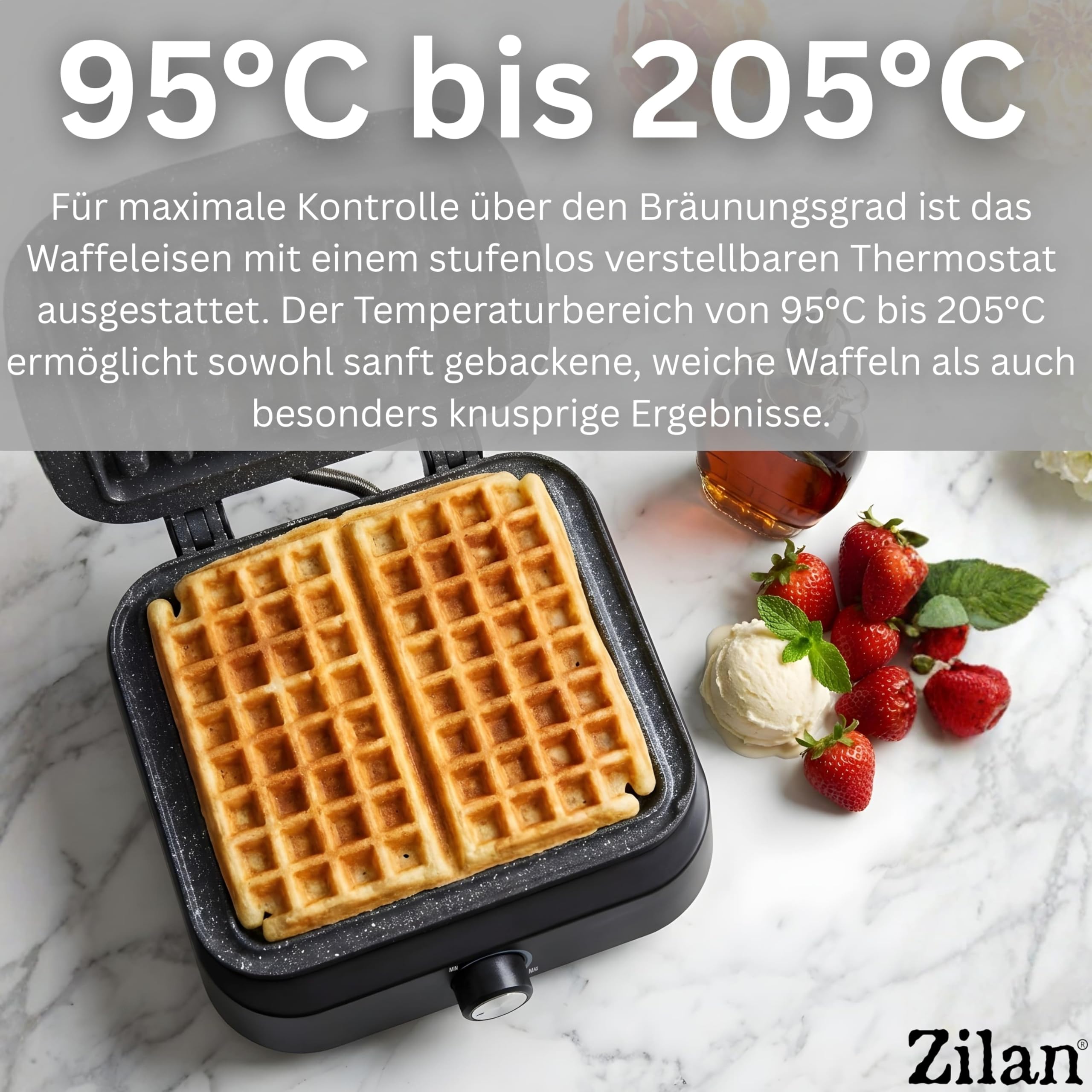 Gofrera belga doble – Placas XXL 1500 W 95 °C – 205 °C – Gofrera para hacer gofres, revestimiento antiadherente, color negro mate, tecnología Cool-Touch, canal de desbordamiento