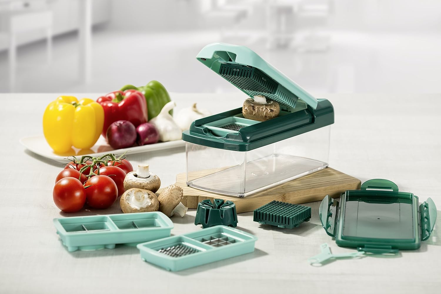 Genius Vegetable and Fruit Slicer Made of Plastic, Plastic, Mint Green, 28.5 x 21 x 16.3 cm