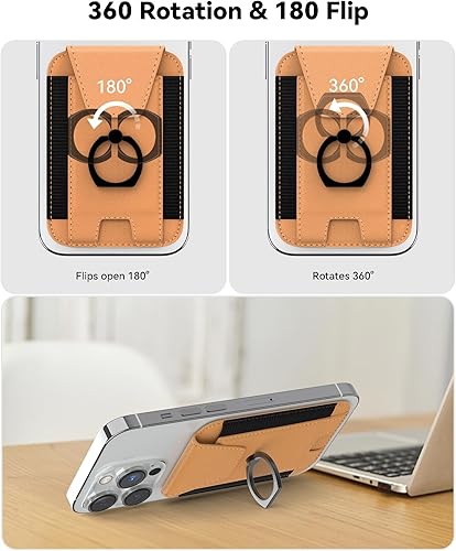 Miniatura 4 de Cartera magnética con tarjetero, compatible con cartera Mag-Safe, soporte de cuero para tarjetas, cartera con anillo de teléfono para iPhone