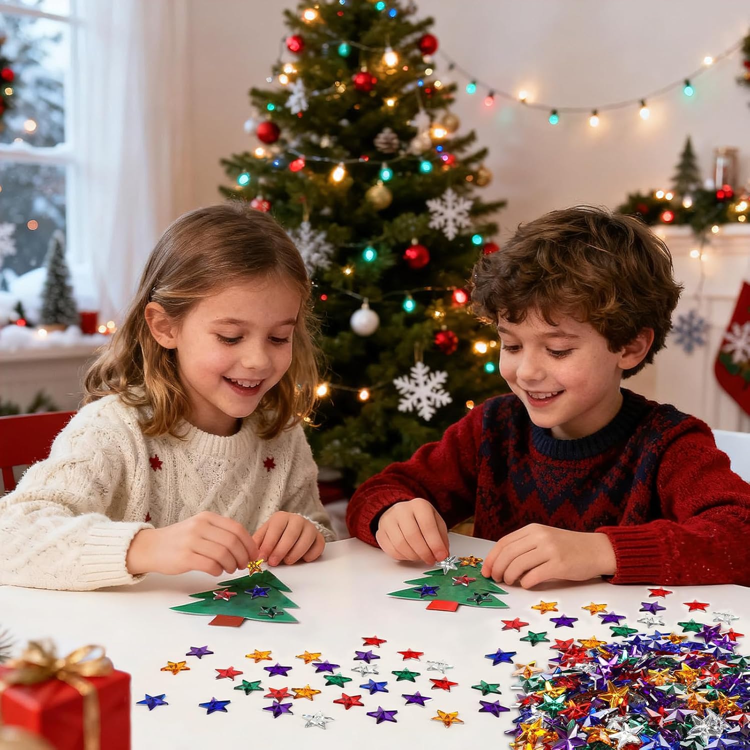 JANYUN 800 Pcs Christmas Acrylic Star Rhinestones, Christmas Star Flat Back Gems Colorful Star Table Scatter for Vase Filler DIY Crafts Home Decor (Multicolor) - Image 4