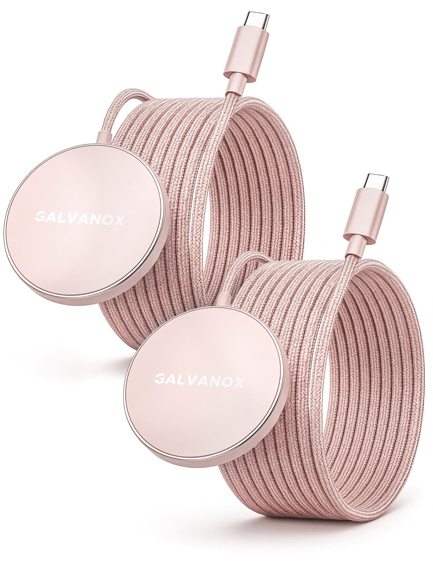 Galvanox Cargador inalámbrico magnético de 10 pies, paquete de 2, compatible con MagSafe (15 W) almohadilla de carga rápida con cable extra largo para iPhone (oro rosa)