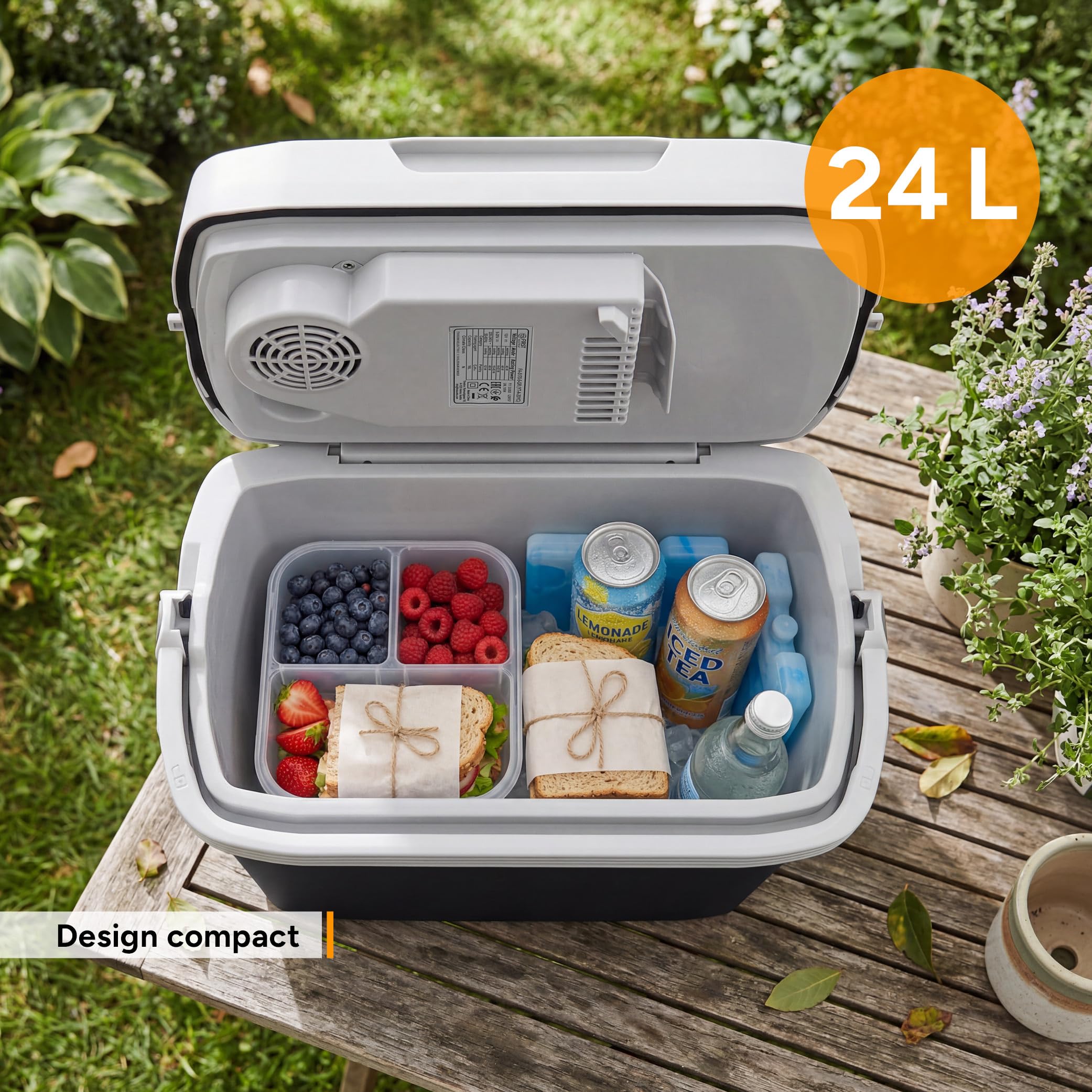 TZS First Austria - Glacière Électrique 24L - Triple Alimentation avec USB-C PD 3.0-52W Froid & Chaud - Auto & Camping - Noir/Gris Clair