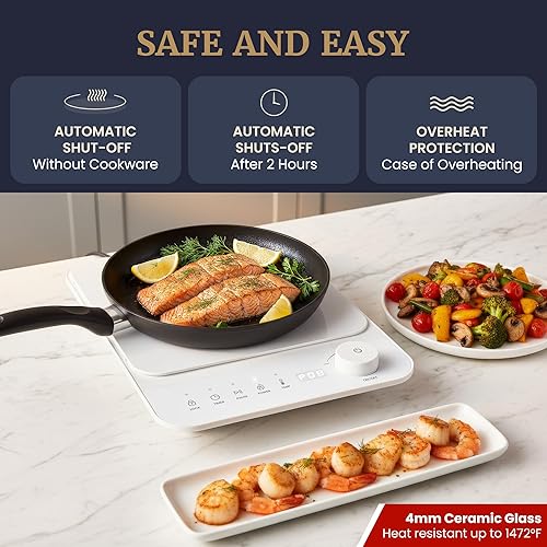 Miniatura 2 de Elite Gourmet Placa de inducción EIND57W SlimStore, controles táctiles, perfil ultrafino de 2 pulgadas, 10 niveles de potencia, temperaturas de 140