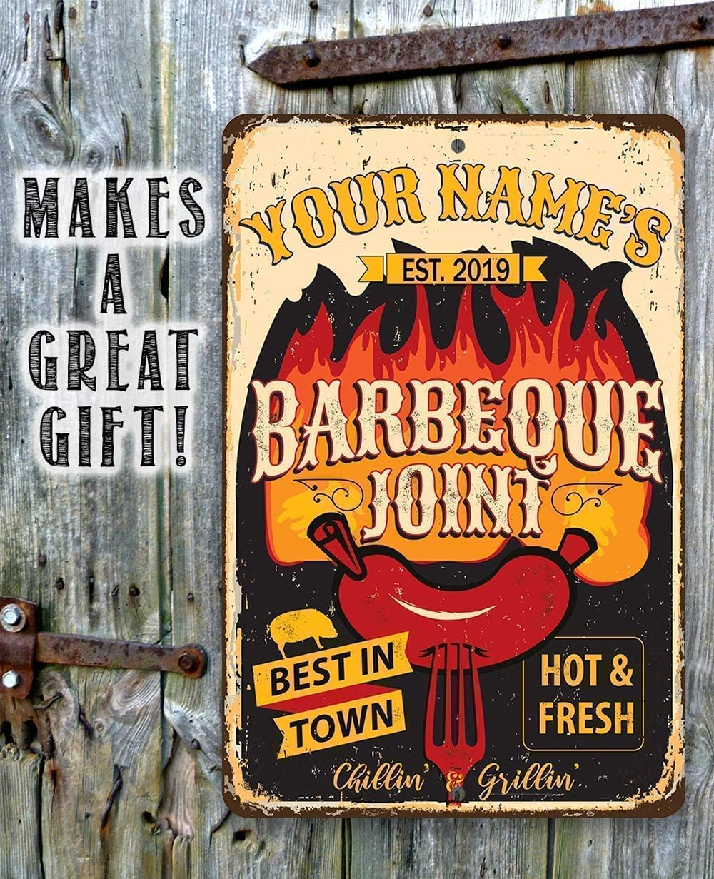 Grill Signs - Durable Metal Sign - Use Indoor/Outdoor - Great Grill and Barbeque Restaurant Decor and Gift (Personalized, Your Barbeque Joint)