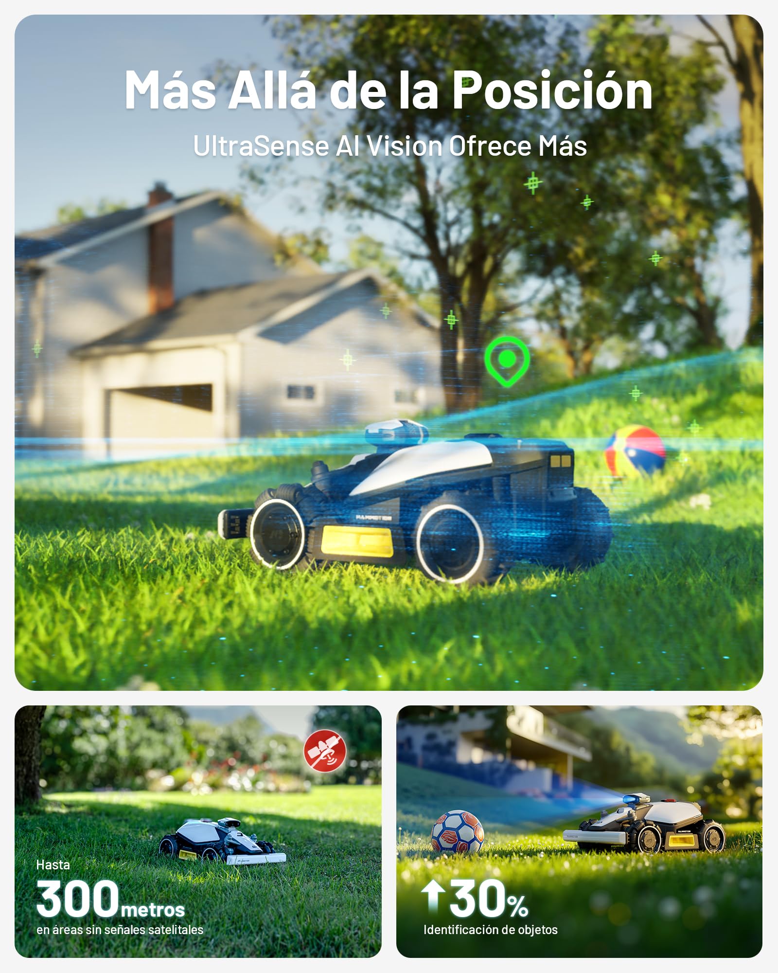 MAMMOTION LUBA Mini AWD 800 Robot Cortacésped sin Cable Perimetral, Empf. 800m², MAX. 1000m², UltraSense AI Vision+RTK Auto-Mapping, Pendientes del 80%, Altura de Corte 20-65mm