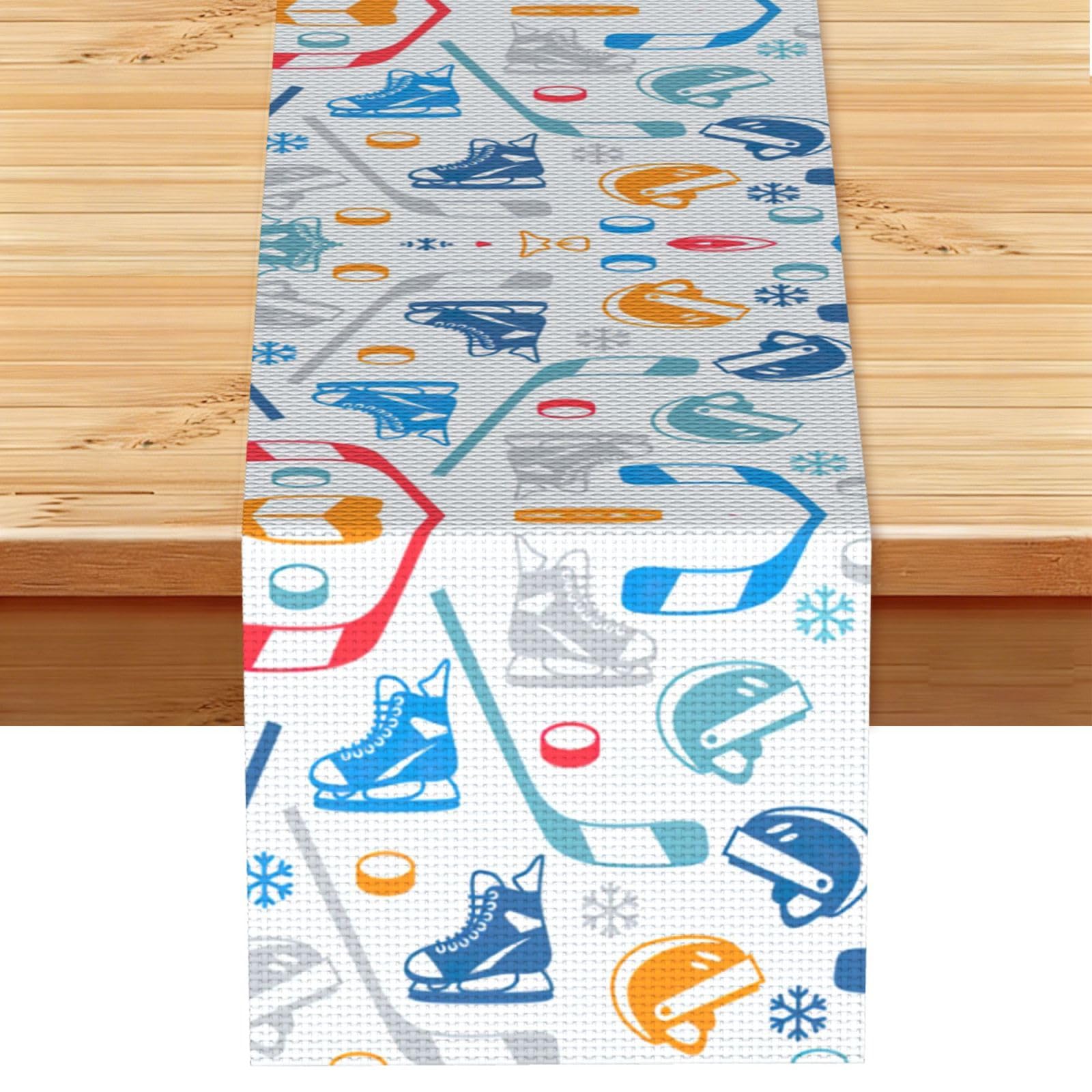 Hockey Elements Creative Patterned Printed Dining Table Runner 13x72 Inch, Non-Fading Decor for Kitchen Dresser Fireplace Mantel