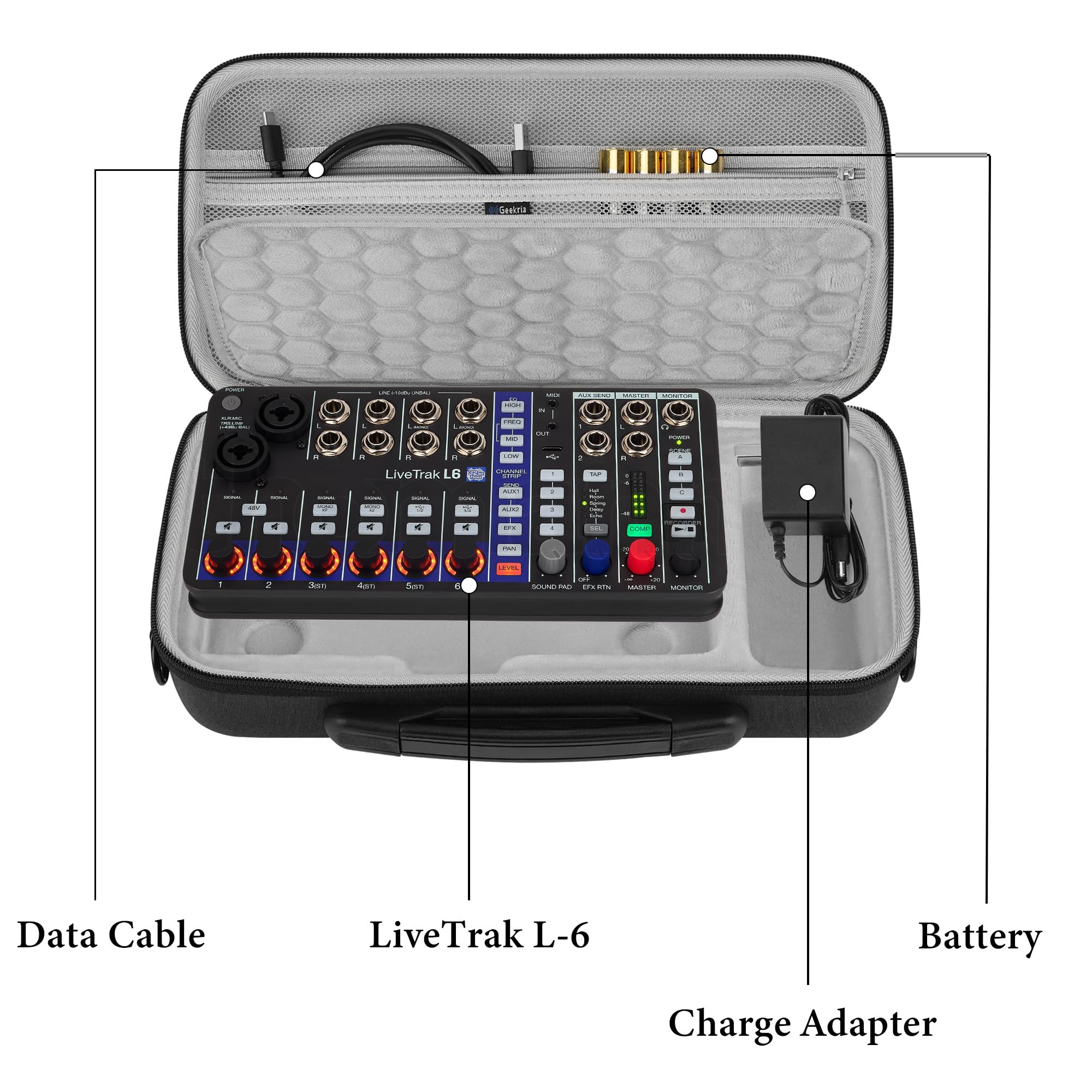 GEEKRIA Hartschalen-Reisekoffer kompatibel mit Zoom LiveTrak L6 / L6 Digitalmixer, Tragetasche für Audio-Mixer (Dunkelgrau)