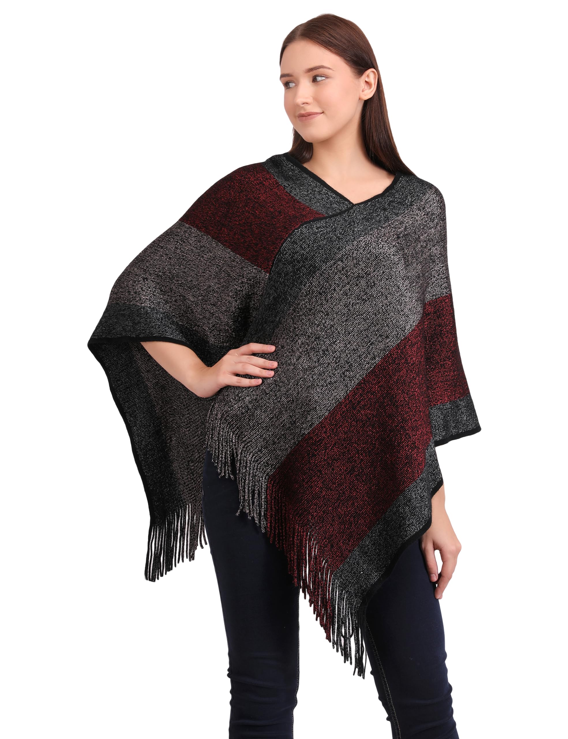 manra Women Girls kashmiri poncho SC 09 (LIGHT MAROON)-picture-32