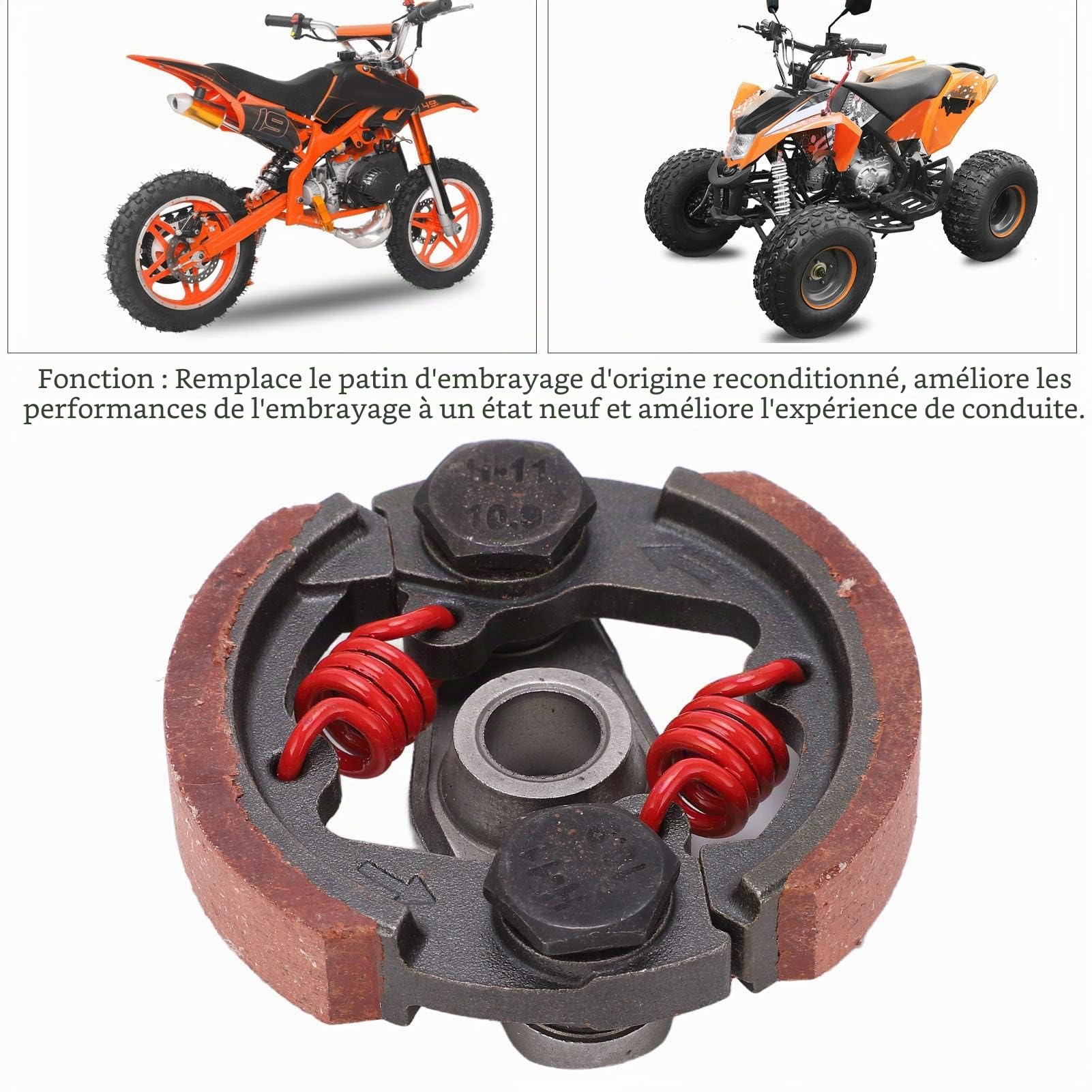 Tampon d'embrayage avec ressort, 2,95 pouces OD 0,47 pouces ID Dirt Bike Embrayage Pad en alliage métallique anti-usure en céramique pour 2 temps 43 cc 47 cc 49 cc Pocket Quad Crosser 4