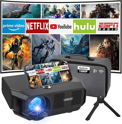 Proyector con WiFi y Bluetooth, proyector nativo WiFi 5G 1080P, proyector de películas portátil de 200 pulgadas, compatible con 4K y Zoom,