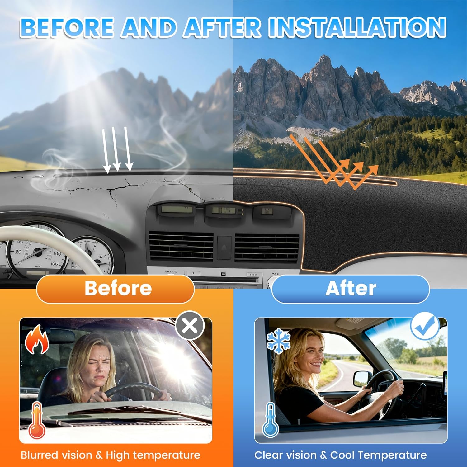 KUST Black Dash Cover Compatible with Toyota Solara 2004-2008 (with Cutout for Climate Sensor and Light Sensor) Dashboard Cover Accessories for Seltos Non-Slip Polyester Dashboard Mat No Glare