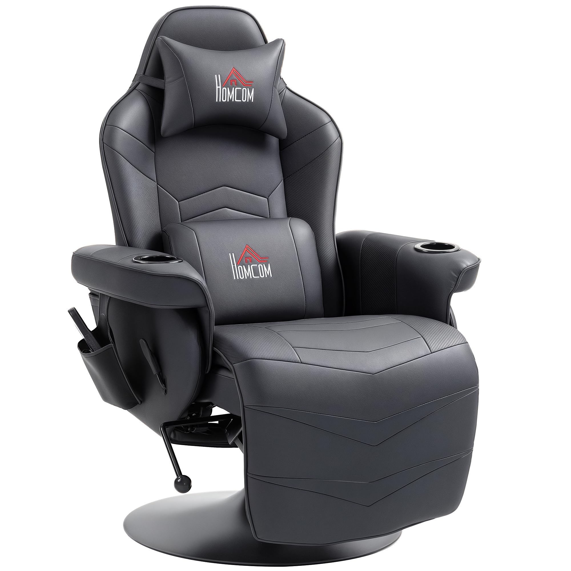 HOMCOM Relaxsessel Elektrisch Fernsehsessel Massagesessel mit Liegefunktion Massage 360° Drehbarer TV Sessel mit Fernbedienung, Becherhalter Seitentasche, für Wohnzimmer Kunstleder