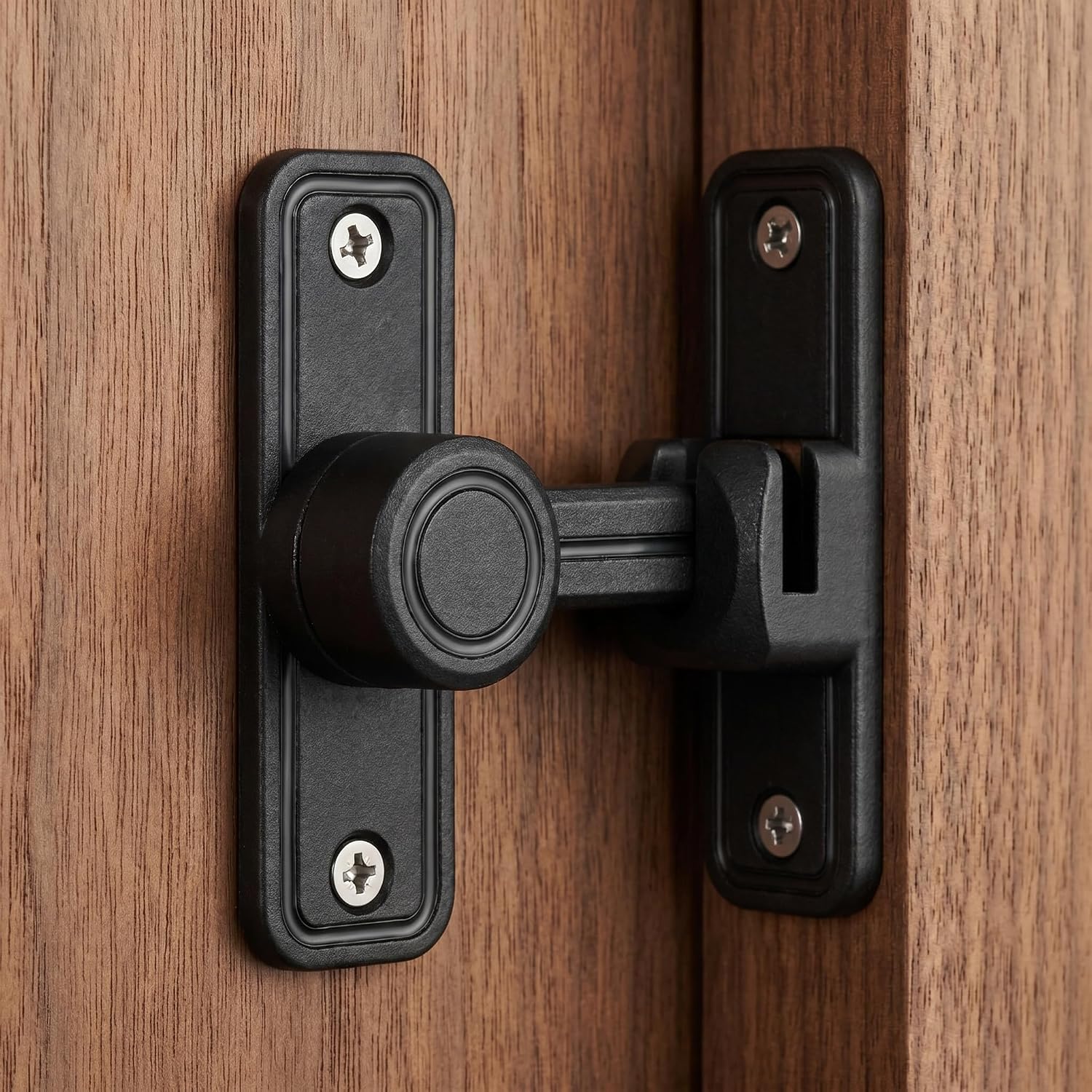 Barn Door Latch Lock – 90° Swing Bar Lock for Sliding Barn Door | Adhesive or Screw Mount Zinc Alloy Latch, Privacy Shower Door Lock for Bedroom Closet, Exterior Barn Door Jamb Latch Hardware