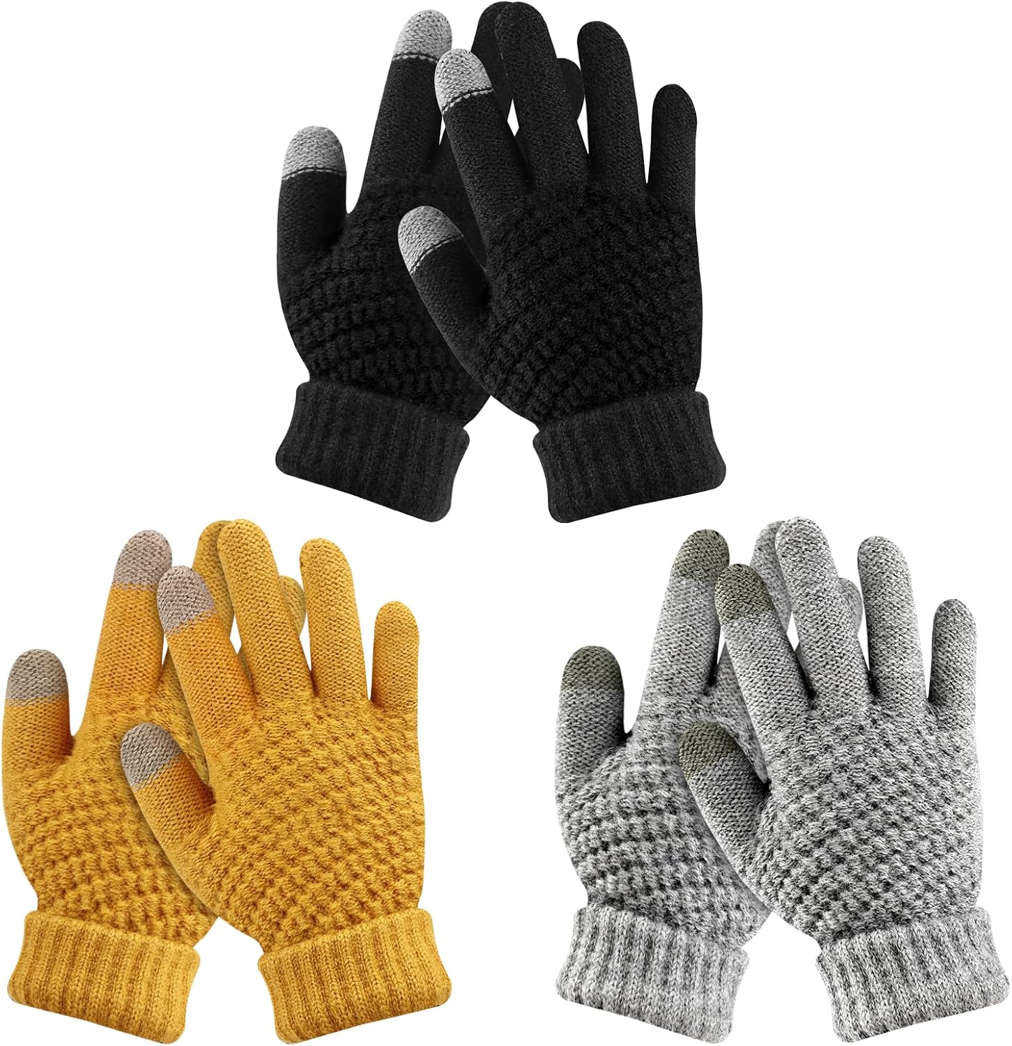 ONESING 3 Pairs Kids Winter Gloves - Touch Screen, Thermal Knit Toddler Gloves for Boys & Girls