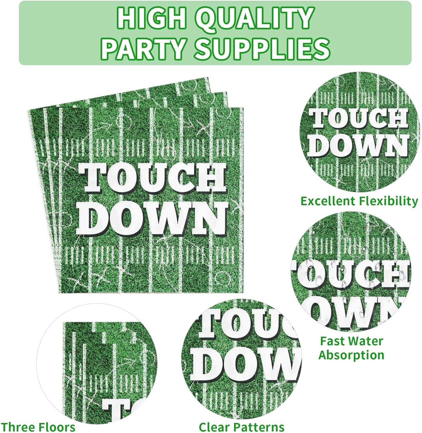 Grencian 96 Pcs Football Birthday Party Supplies Football Plates and Napkins Tableware Set Touchdown Football Theme Party Decorations for Football Birthday or Gameday Tailgate Party Decor Serves 24 - Image 4