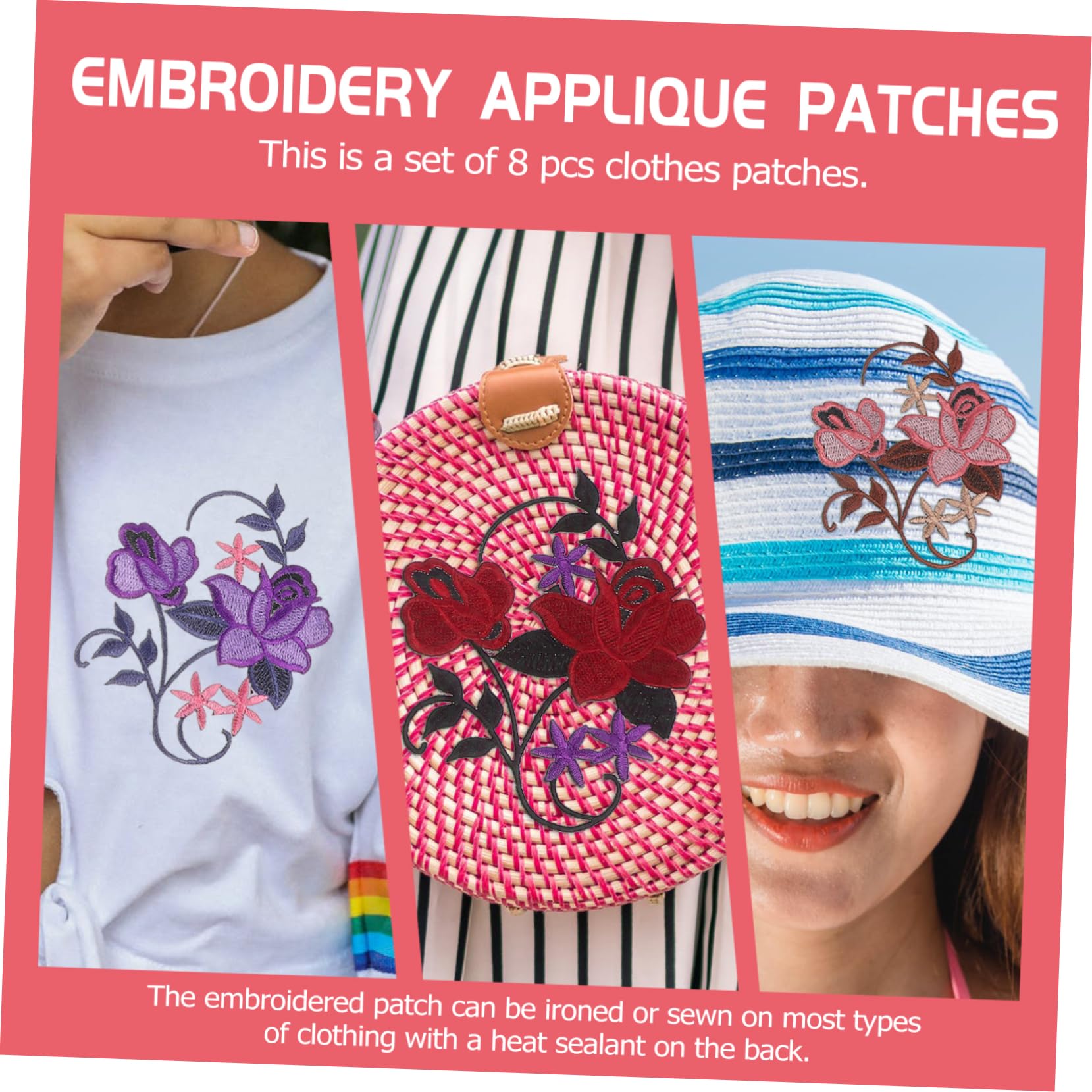 VILLCASE 3 Set Adesivi in Tessuto Ricamato Di Fiori Toppe Per Jeans Patch Per Abbigliamento Adesivi Per Borse Applicazione Patch Di Fiori Ricamati Adesivi Da Ricamo Stoffa 8 Pezzi*3