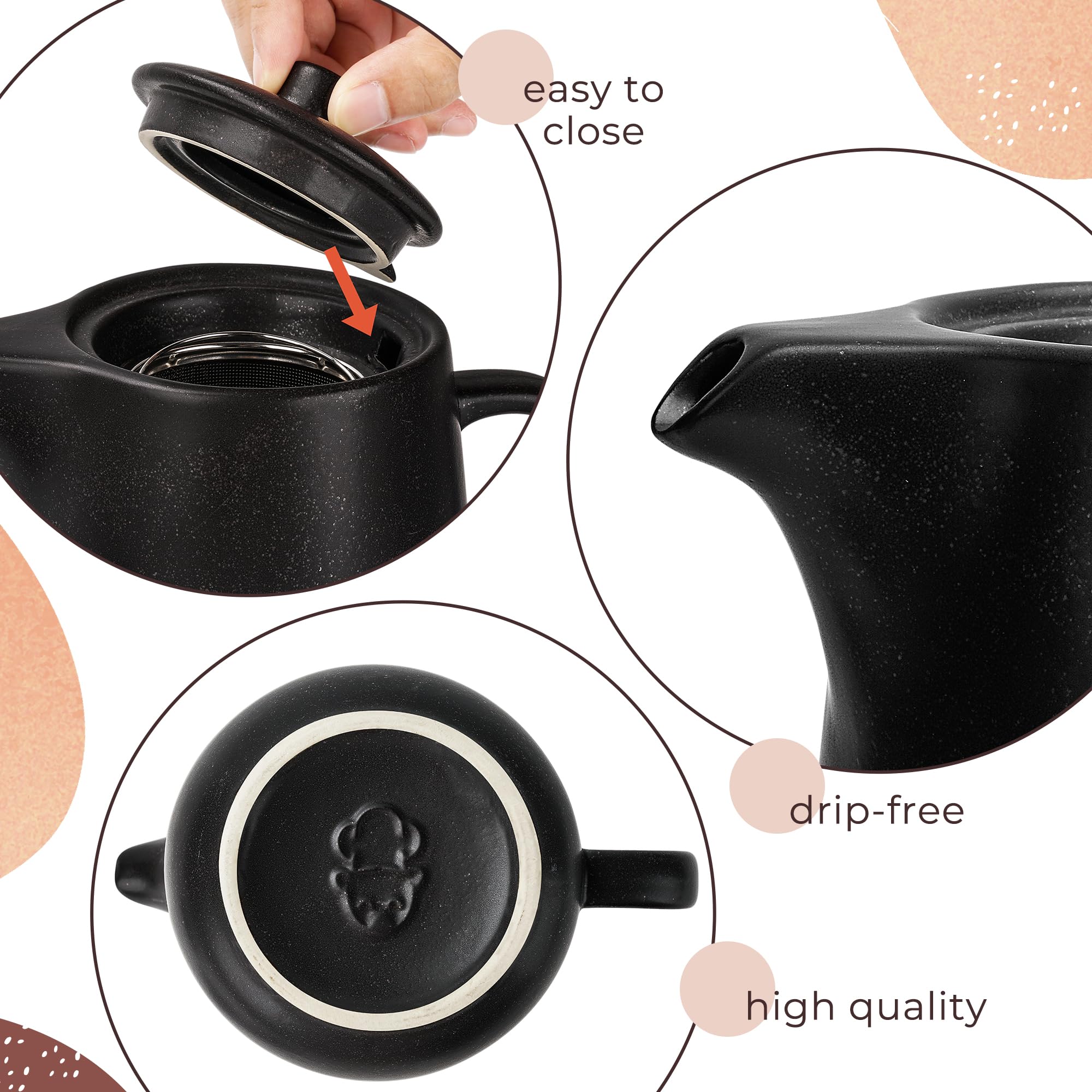 Tetera de cerámica con infusor – Tetera grande de 40 onzas con colador – Tetera de cerámica para té suelto – Tetera de cerámica para té