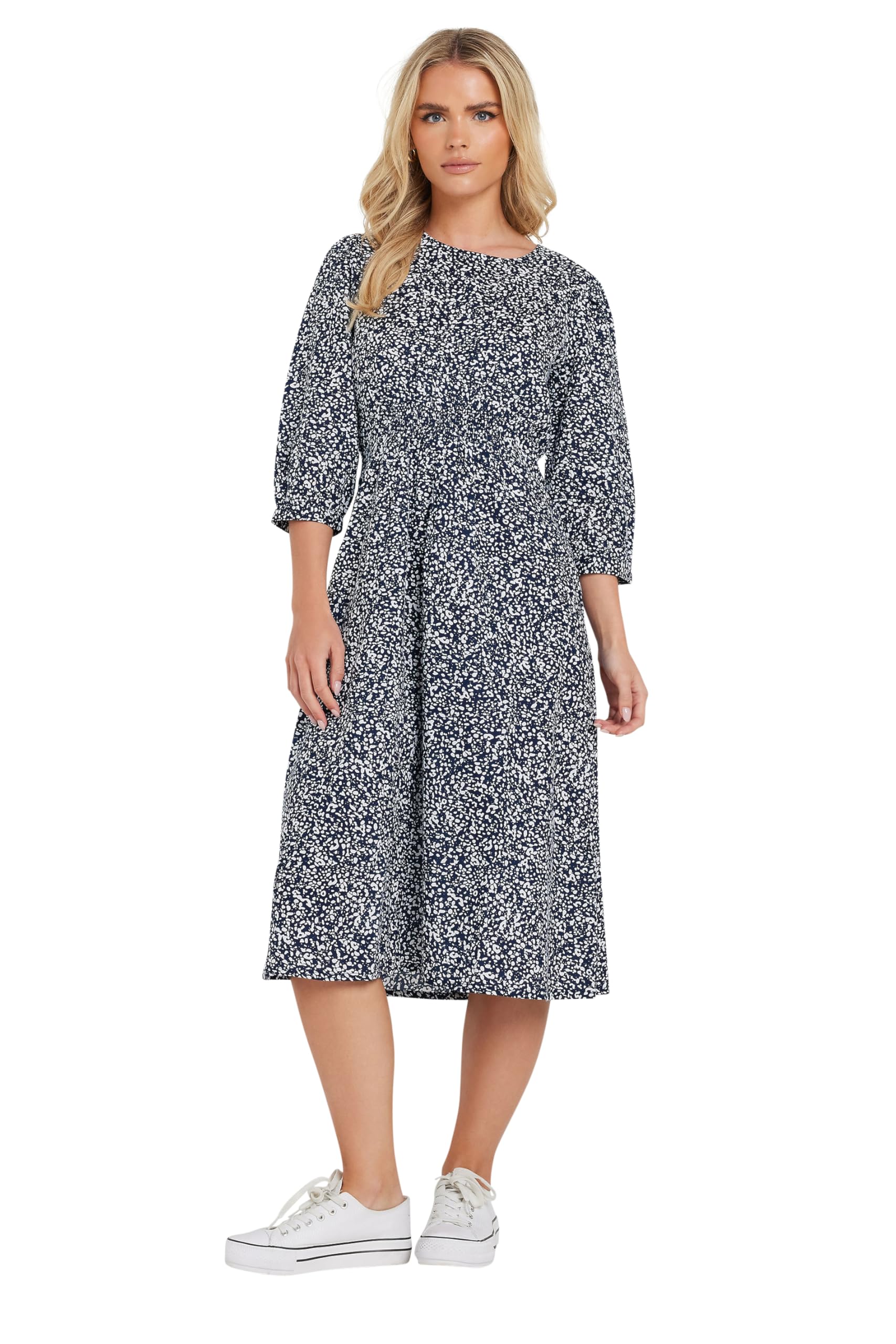 M&Co Women's Navy Petite Blue Spot Print Midi Dress