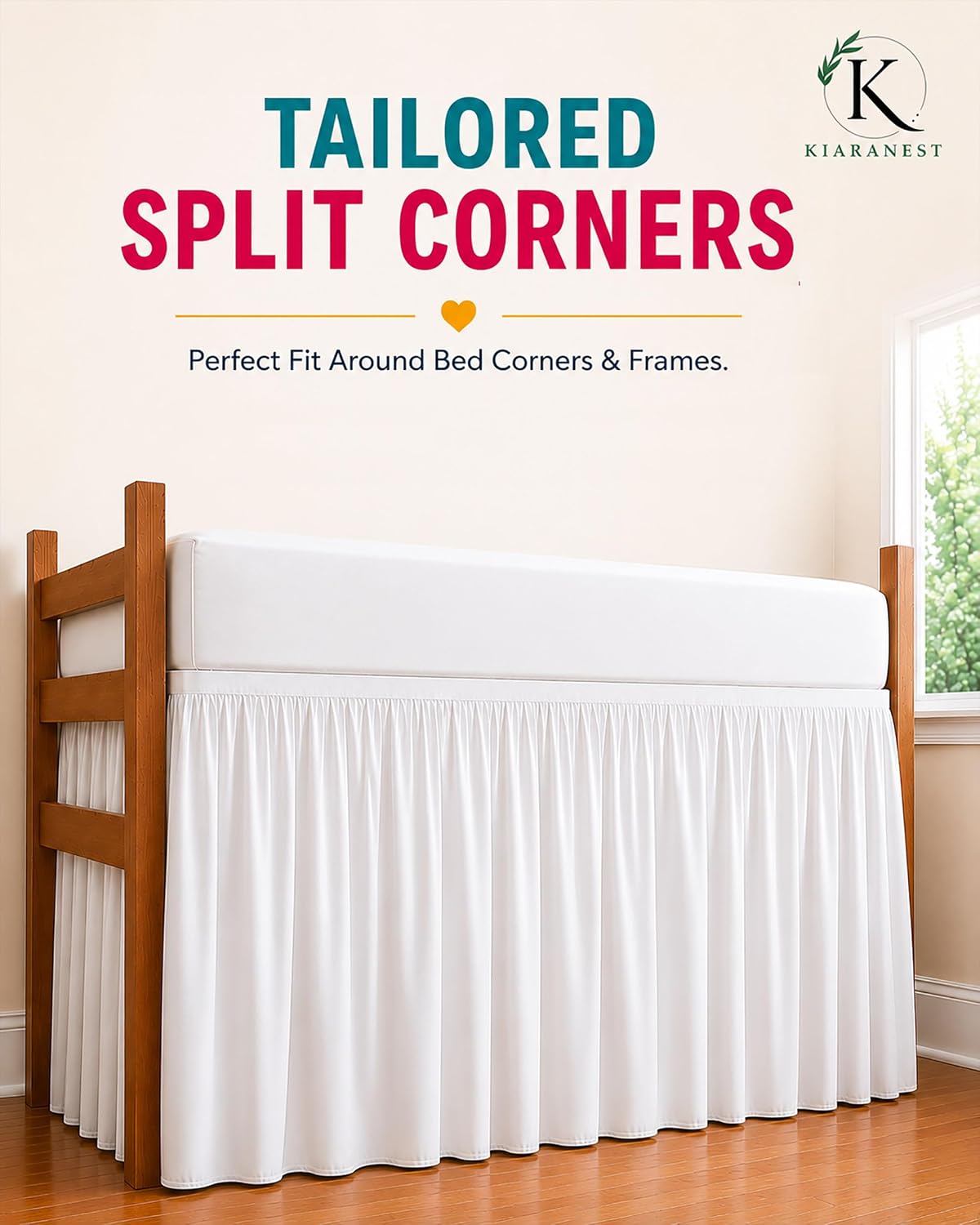 Dorm Bed Skirt Full XL 36 Inch Drop, Extra Long Bed Skirt for College Dorm Rooms, 100% Microfiber Dust Ruffle Bedskirt with Split Corners, White