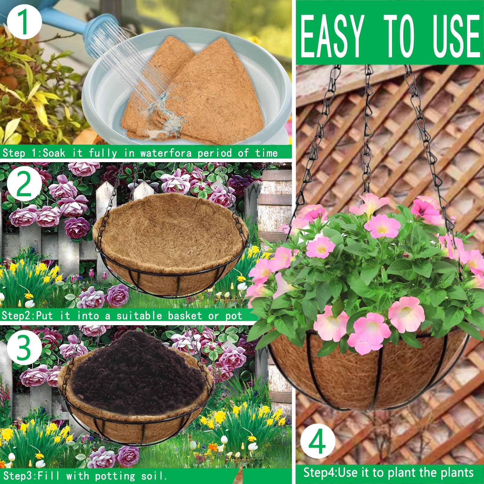 Hanging Basket Liners, Natural Coco Liners for Planters, Coconut Replacement Lin