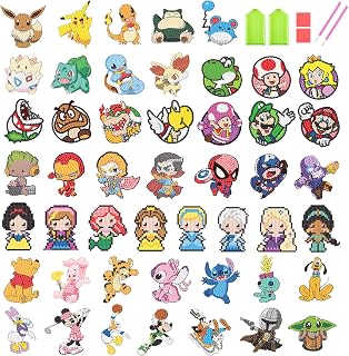 KOJEFCV 48 Pcs Cartoon Diamond Art Painting Sticker Kits for Kids-Cartoon Diamond Gem Stickers Kit,5D Gem Art Stickers Mosaic for Kids Gift for Boys Girls 4-8-10-12 Years Old