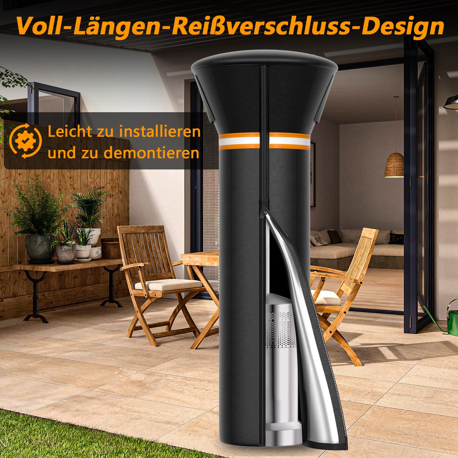 EVRBUL Abdeckung für Terrassenheizer mit Reißverschluss Heizpilz Abdeckung Strapazierfähig 420D Wasserdicht Winddicht Sonnenschutzend Staubdicht Außenabdeckung für Stehender Heizer 226 x 84 x 48 cm