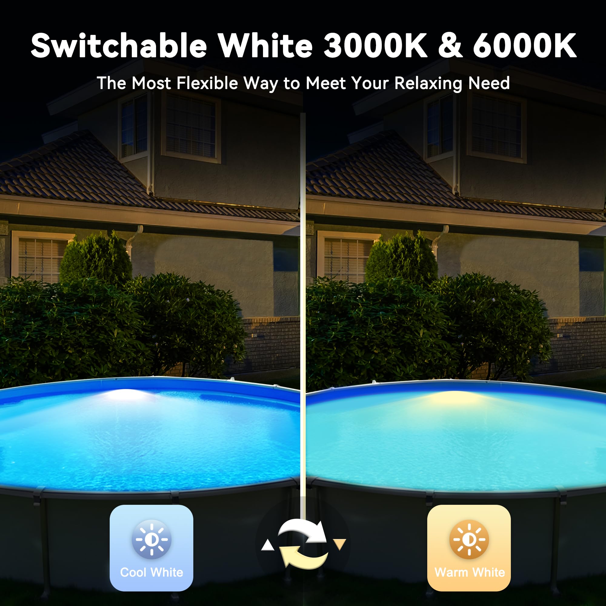 LyLmLe Proiettore Piscina LED con Filettatura Esterna 2", 18W Lampade Piscina 2 Colori Selezionabili Bianco 3000K & 6000K, Ø242mm, 12V AC Luce Sommergibile per Piscinas Fuori Terra Acciaio