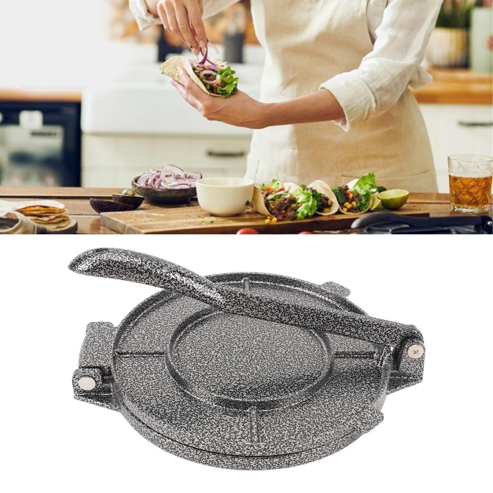 6.3In Tortilla Press, Aluminum Alloy Flour Dough Tortilla Taco Press, Taco and Quesadilla Press Maker, Roti Maker for Home Breakfast