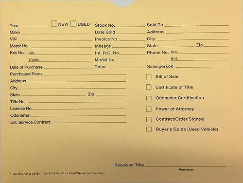 A Plus Chaquetas de archivo para distribuidores de vehículos Buff 100 Cantidad