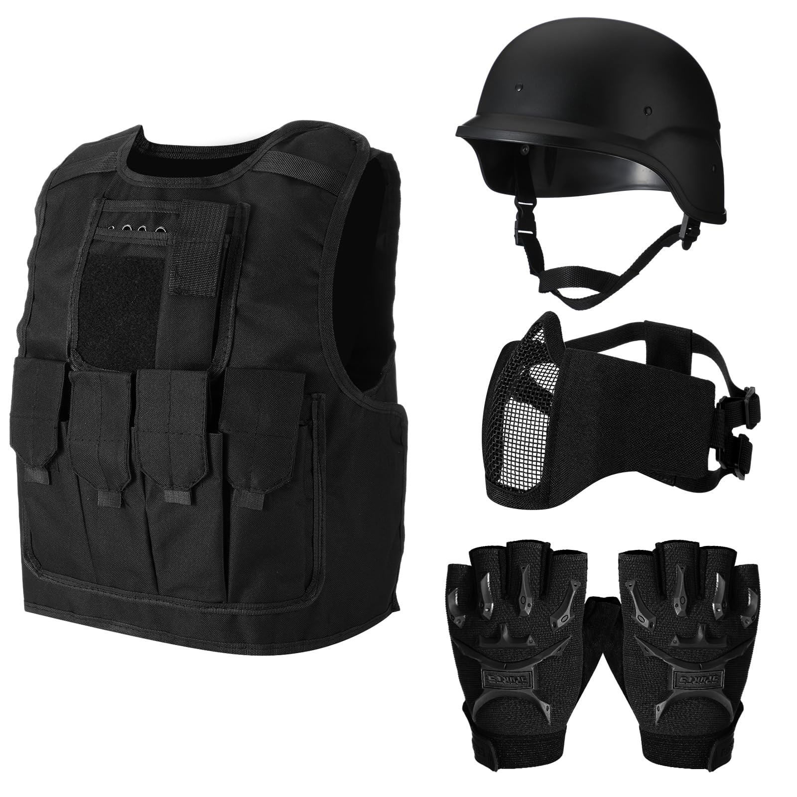 Cuffbow 4 Packs Tactical Vest Helmet Gloves Mask Set Paintball Vest Paintball Airsoft Fast Helmet Mask Gloves
